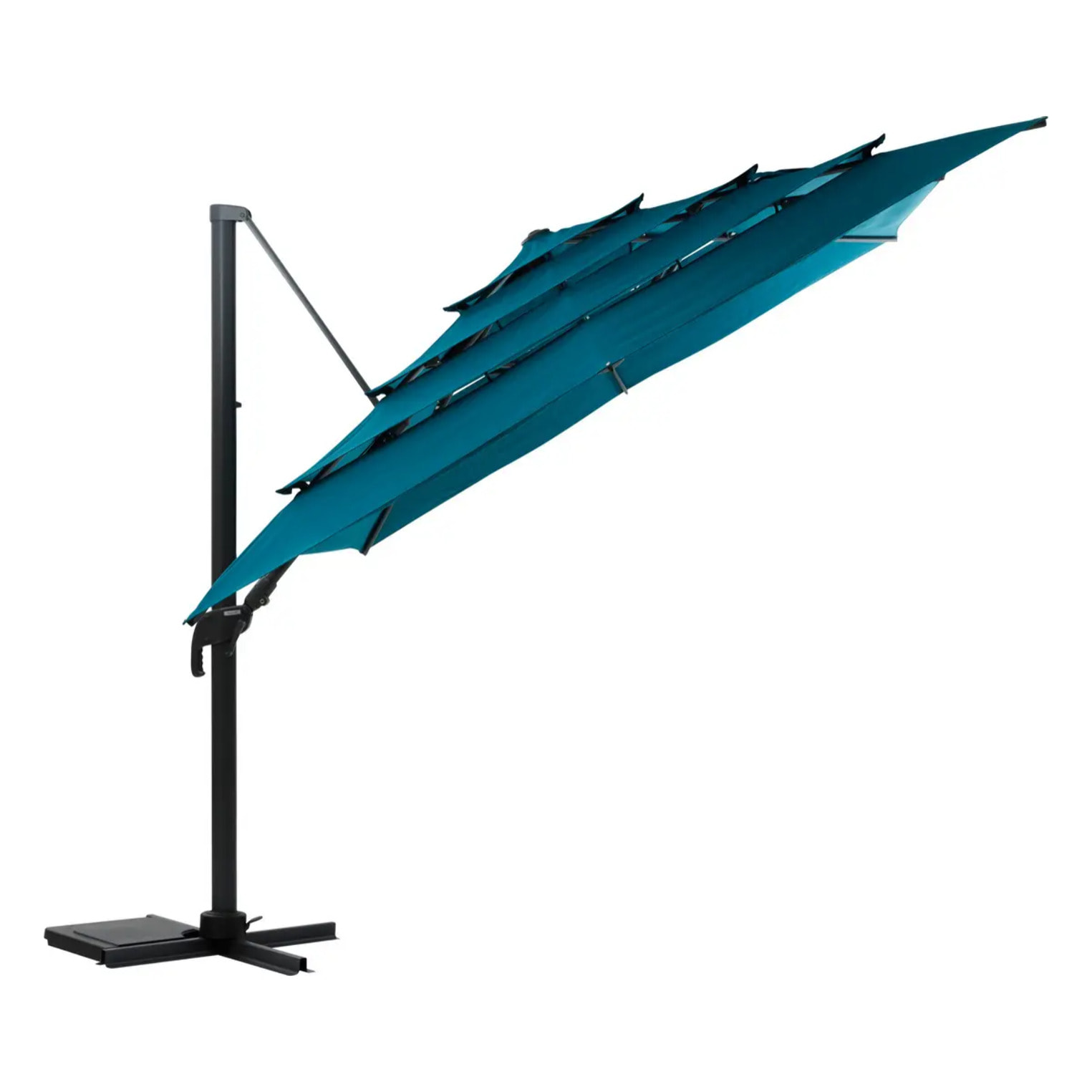 Parasol déporté rectangulaire multi-toile "Melhia" Bleu canard 4 x 3m en aluminium acier et oléfine