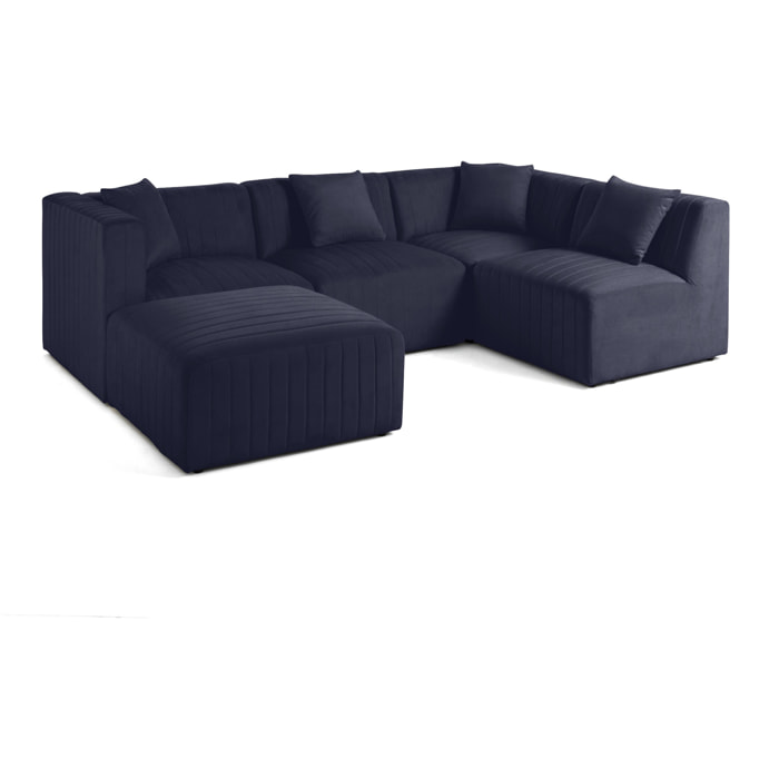 Nova - canapé modulable d'angle droit - 5 places - avec pouf d'appoint - en velours - Bleu marine