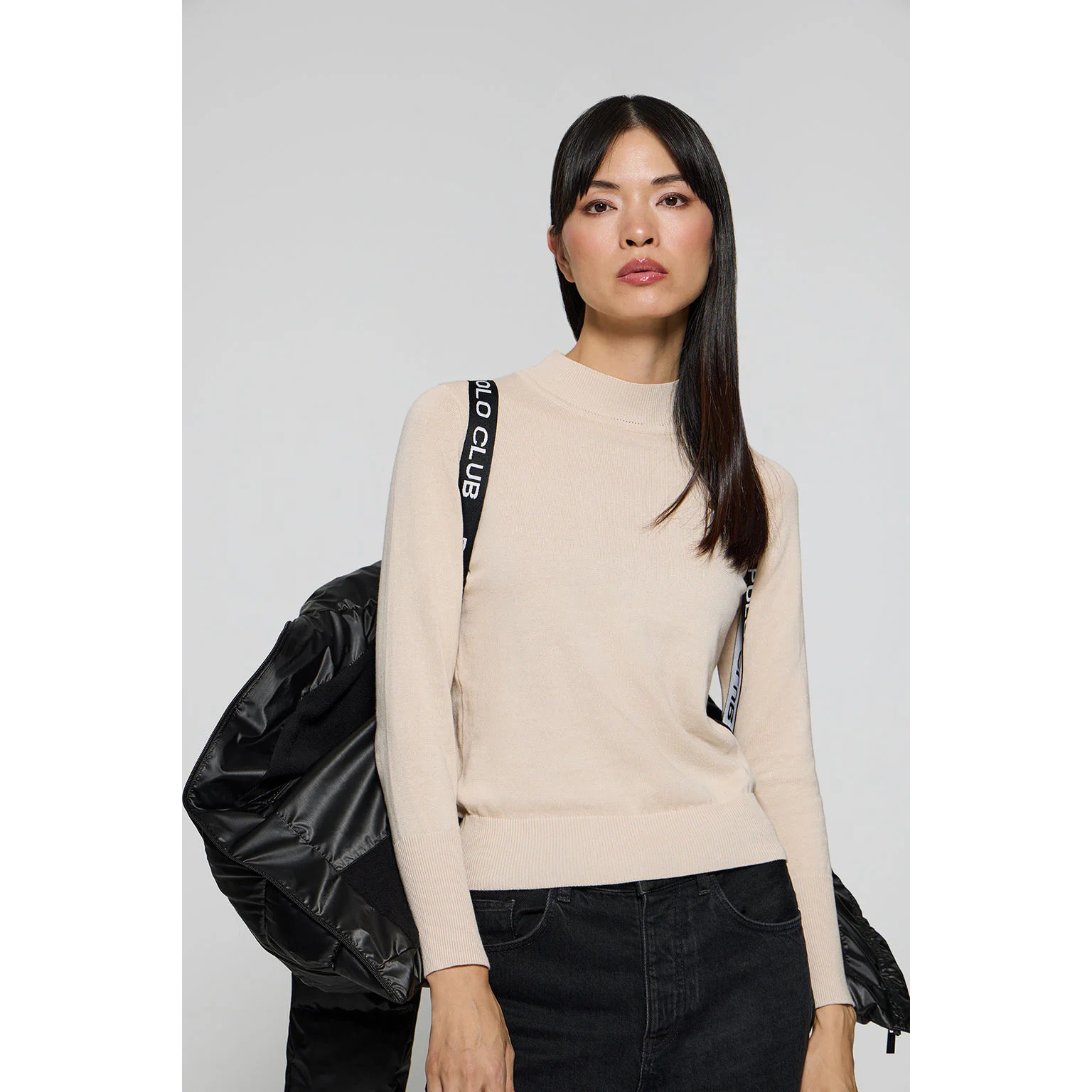 Giacca effetto lucido nera Snow con cappuccio fisso e dettagli Polo Club