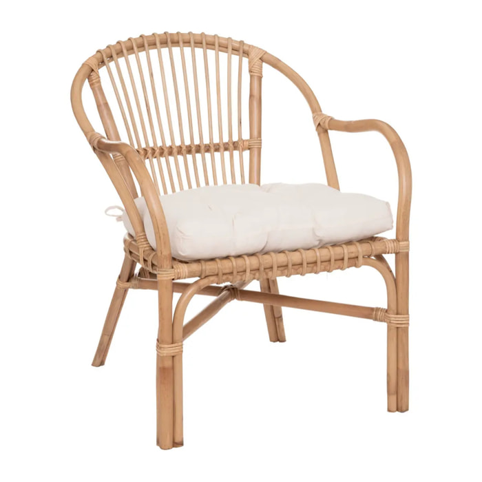 Fauteuil "Neta" - rotin et coton - blanc