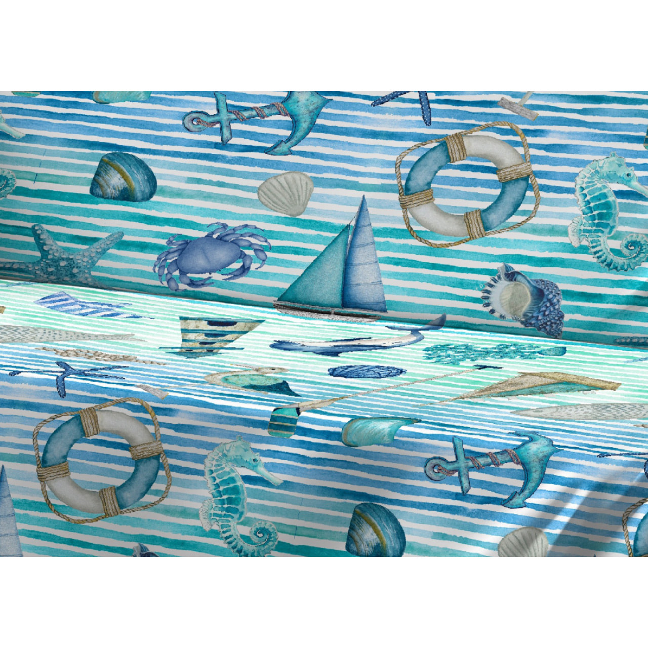 Telo Arredo Multiuso In 100% Cotone Disegno Mare 25