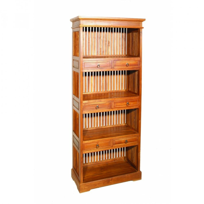 AYAN - Étagère bibliothèque marron 6 tiroirs bois Teck