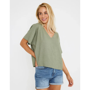 Blusa Manga Corta Lino Caqui - Casilda