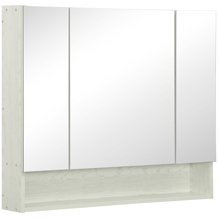 Armario de Baño con Espejo Armario de Pared con 3 Puertas Estante Ajustable y Compartimento Mueble de Baño Colgante para Salón 90x15x75 cm Blanco