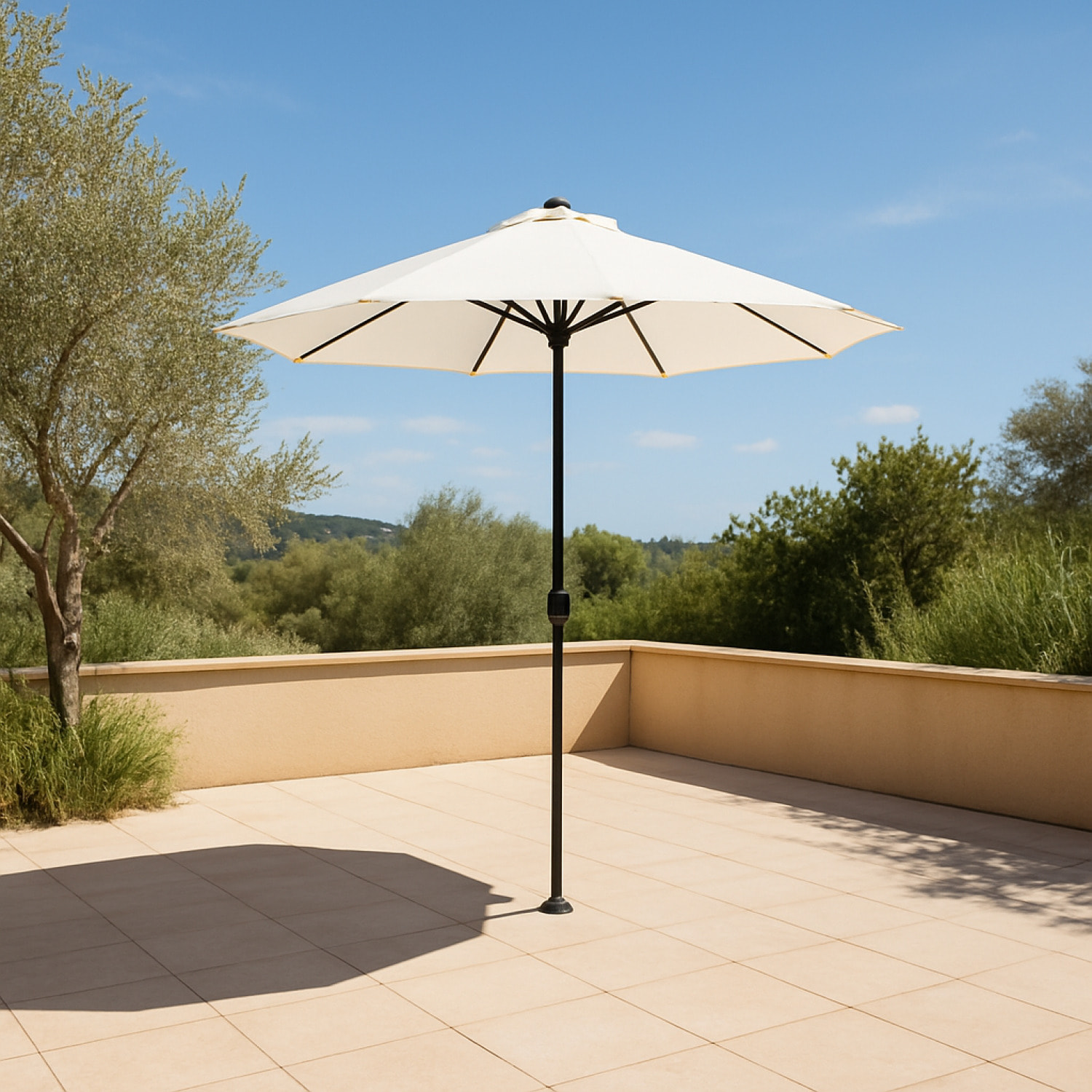 Parasol droit rond led Ø 2,7 m écru FEIRO