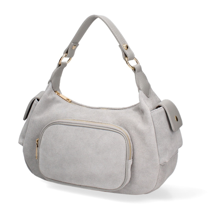 Borsa a spalla da donna Made in Italy - Modello Ardena - Pelle scamosciata - 30.0 x 17.0 x 12.0 cm