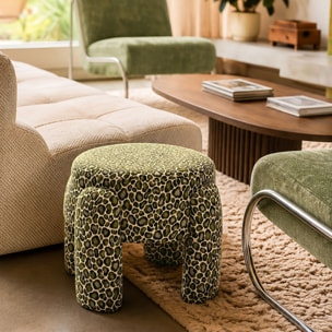 Tabouret en tissu léopard vert  ORION