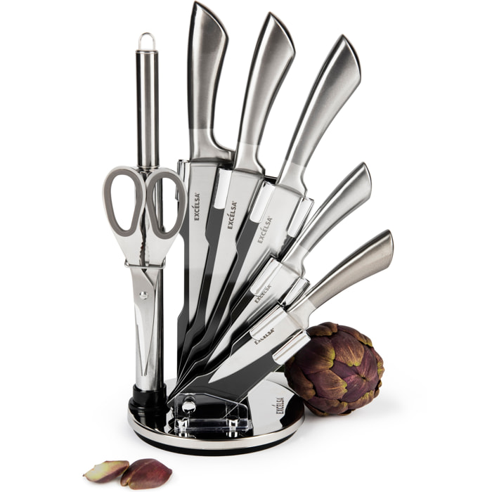 Bloc couteaux 8 pièces Excelsa – Jazz Cook, Acier Argenté