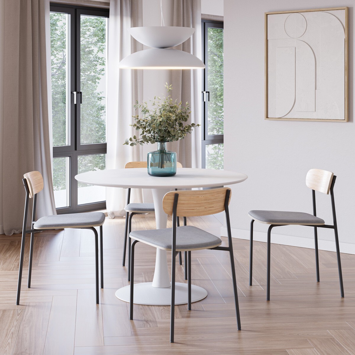 Lot de 2 chaises en tissu et effet bois - SVALA