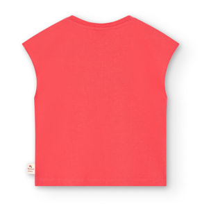 Camiseta niÃ±a estampada, cuello redondo, rojo, 418092