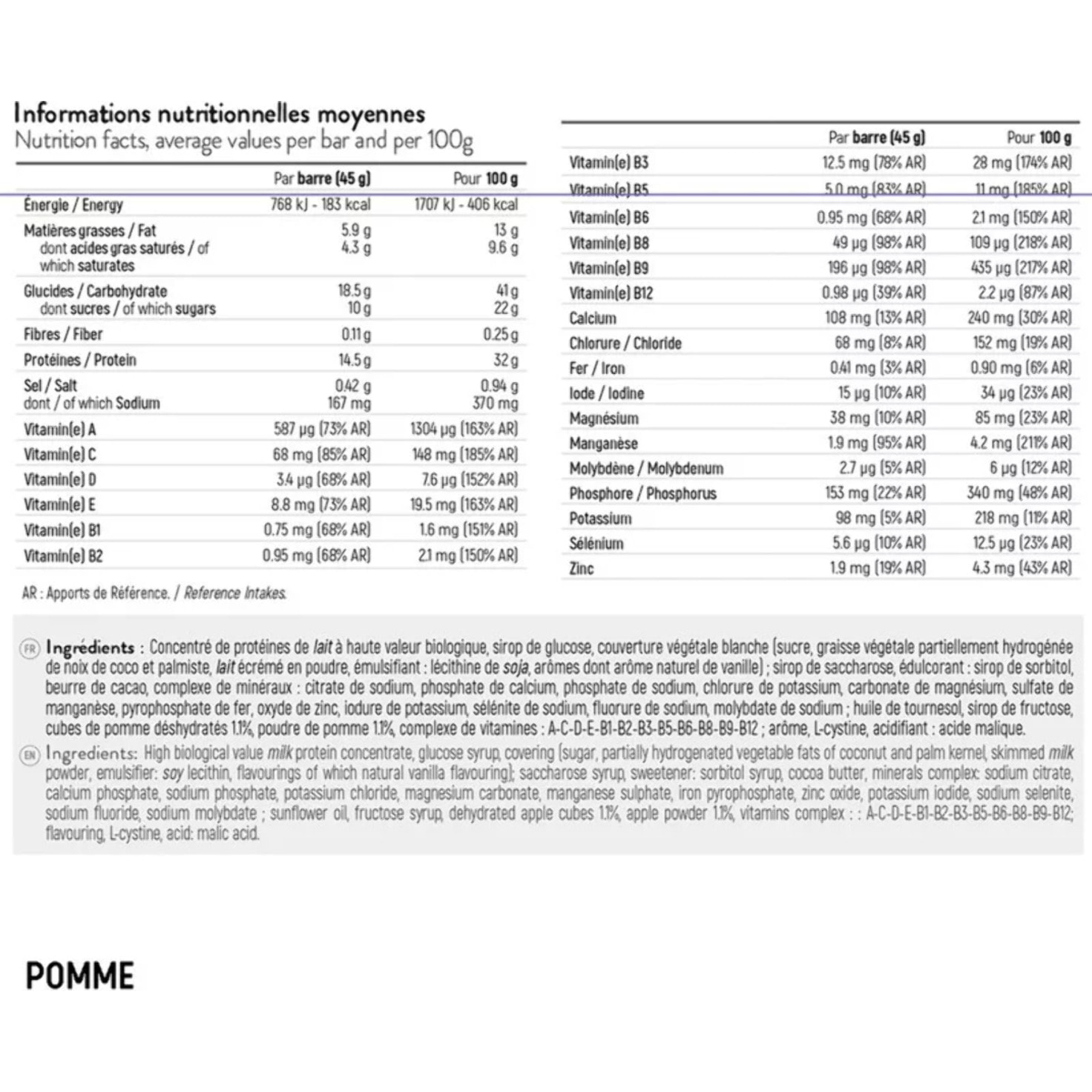 STC NUTRITION - Protein Bar - Barre hyperprotéinée - Favorise de meilleures performances et une meilleure récupération - Goût Chocolat, Coconut, Pomme, Fruits Rouges ou Vanille - 5 barres - Pomme