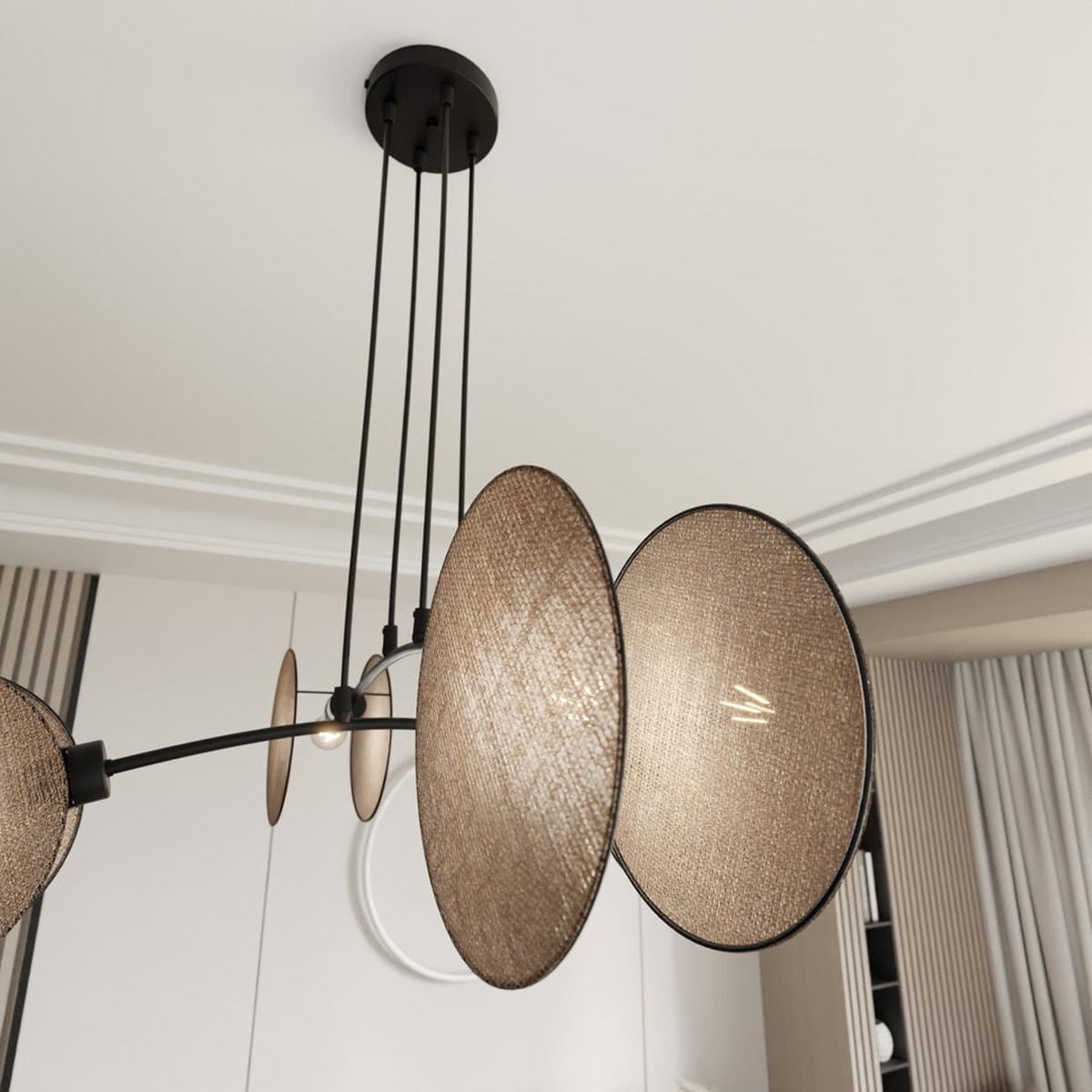 Lampada a sospensione MOTIF in acciaio nero e tessuto beige
