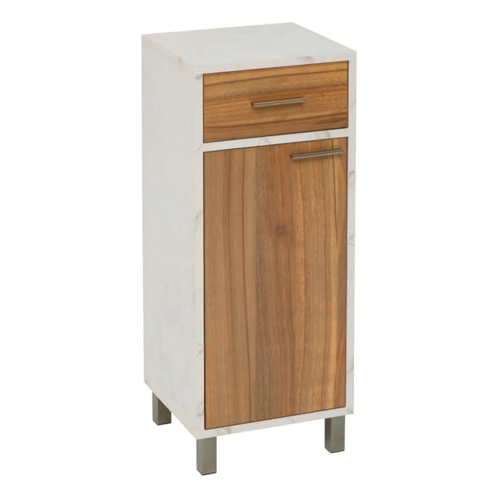 Meuble bas 1 porte 2 niveaux Come bois et effet marbre
