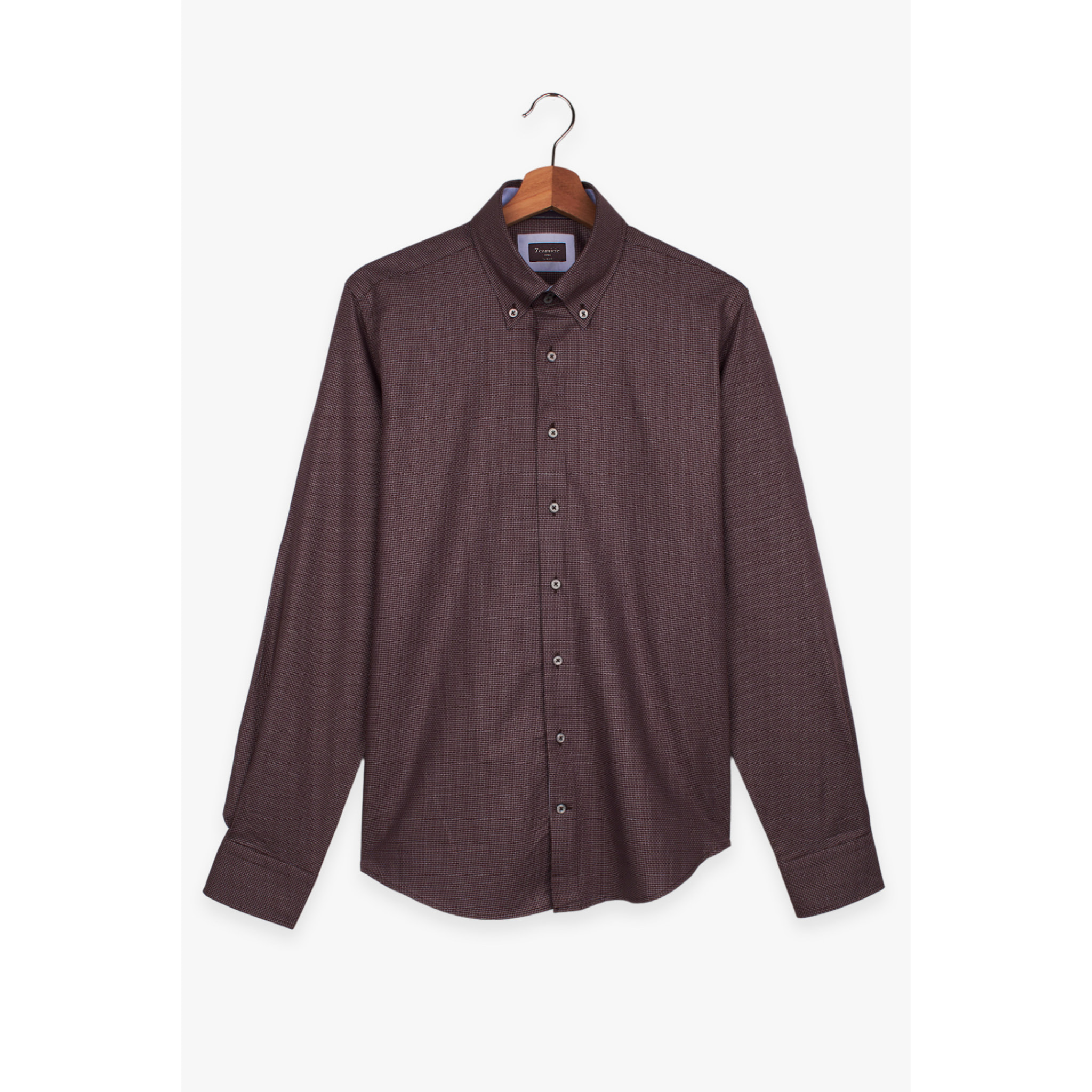 Camicia Uomo 2 Bottoni Button Down Slim Jacquard Fantasia Marrone/Celeste