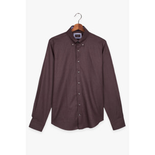 Camicia Uomo 2 Bottoni Button Down Slim Jacquard Fantasia Marrone/Celeste