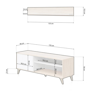 Mueble TV con estante Lira Blanco Artik (Blanco Mate) - Roble Canadian