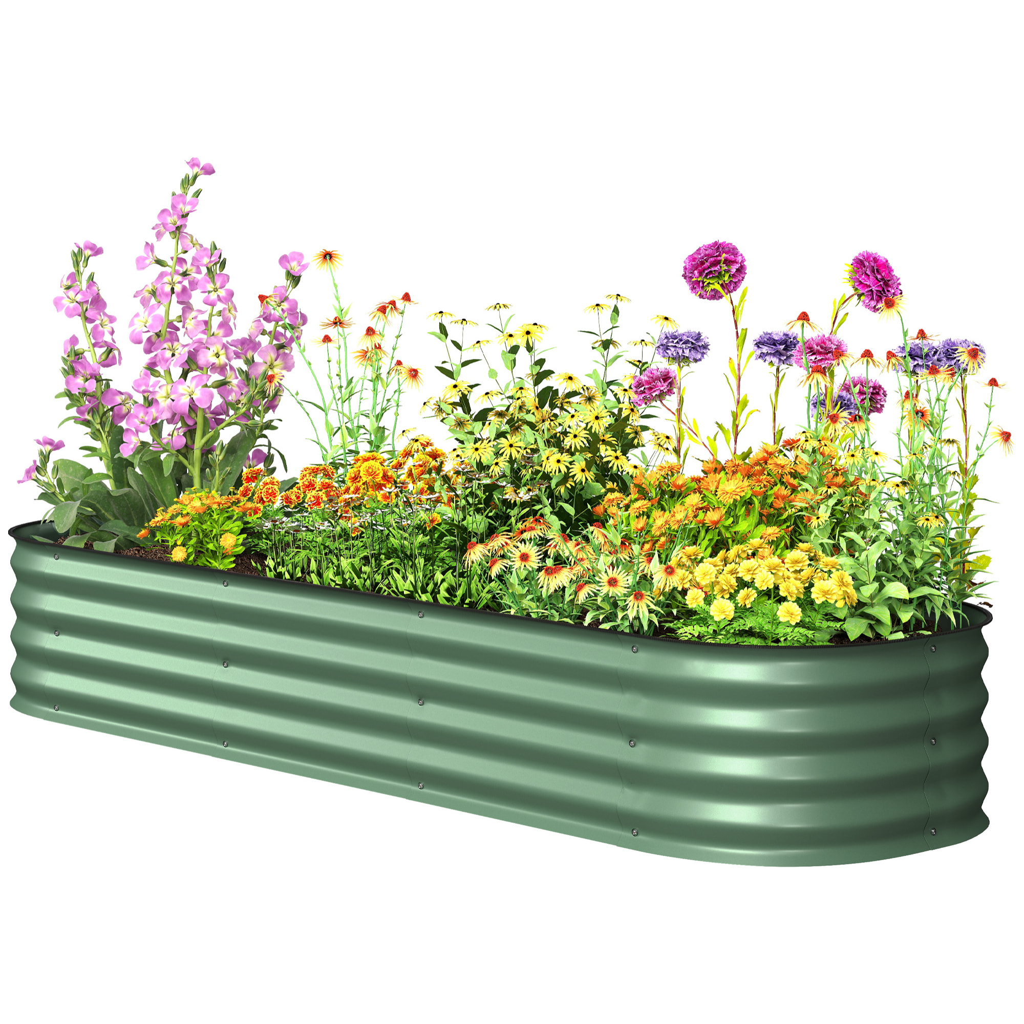 Carré potager de jardin dim. 195L x 62l x 30H cm modulable tôle d'acier ondulée vert