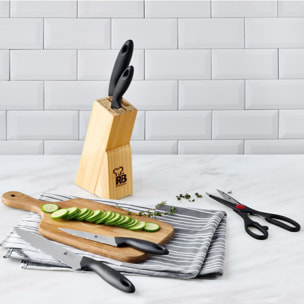 RENBERG Dresde Juego de Cuchillos 6 Piezas con Bloque de Madera, Acero Inoxidable, Color Negro