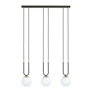 Lampada a sospensione GLAM in acciaio nero e vetro opalino