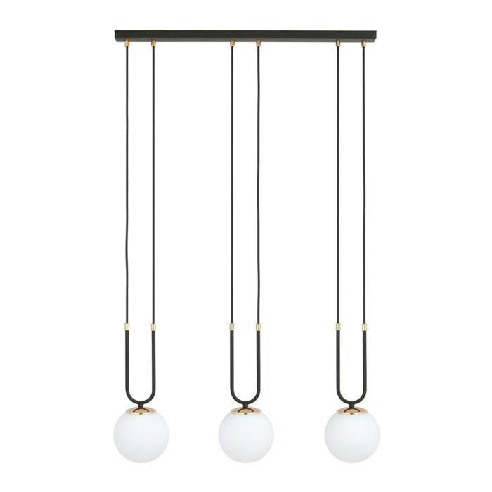 Lampada a sospensione GLAM in acciaio nero e vetro opalino