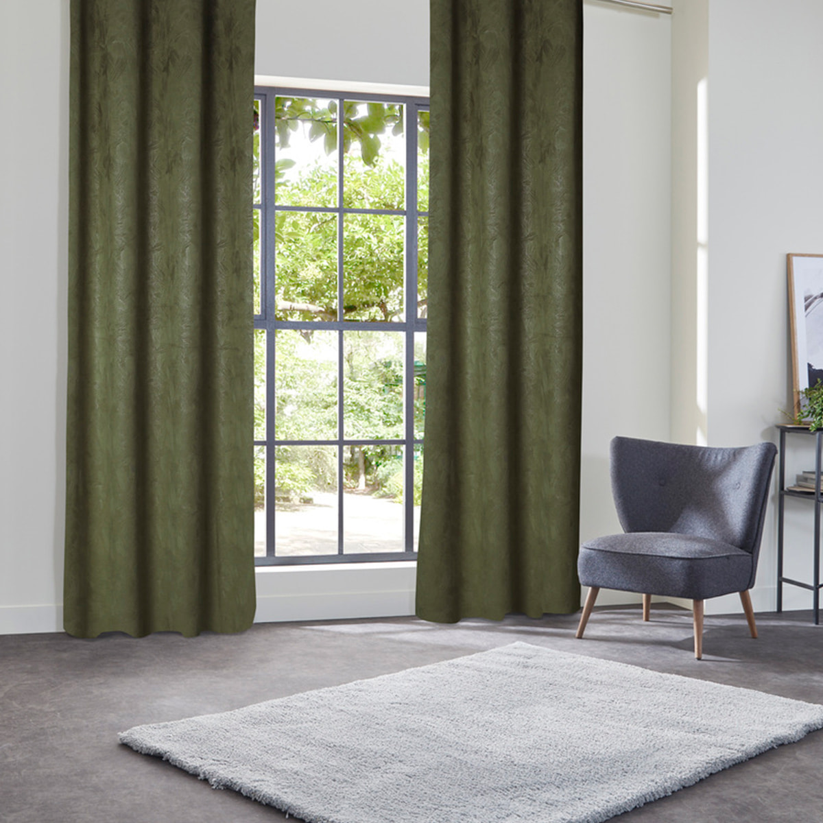 Rideau occultant effet velours "Fujo" vert kaki 135x260cm