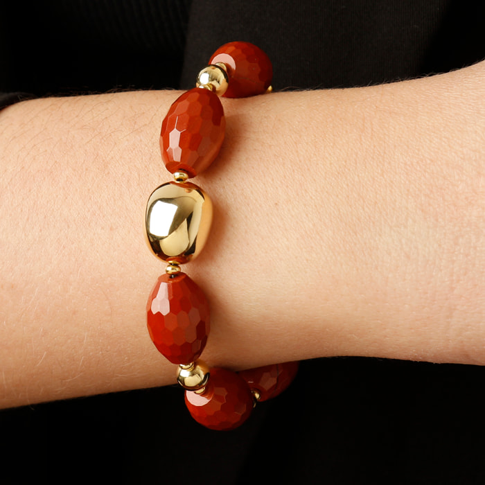 Bracciale in Argento 925 placcato Oro Giallo 18Kt con Diaspro Rosso Sfaccettato