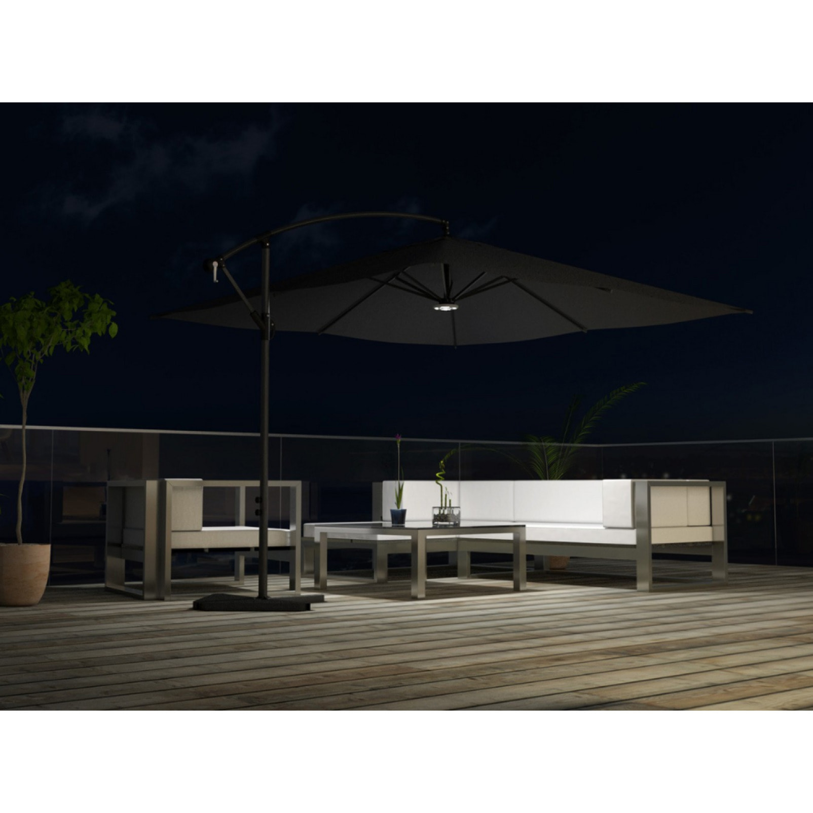 Parasol LED déporté carré 3x3m gris DAVAGNA