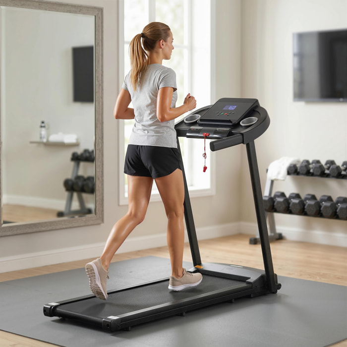 Cinta de Correr para Casa, 1-12 KM/H 1,5HP, Andar Caminadora Eléctrica con 12 Programas Preestablecidos, Ruedas, Pantalla LED, Soporte para Móvil, 2 Portavasos para Gimnasio en Hogar y Oficina