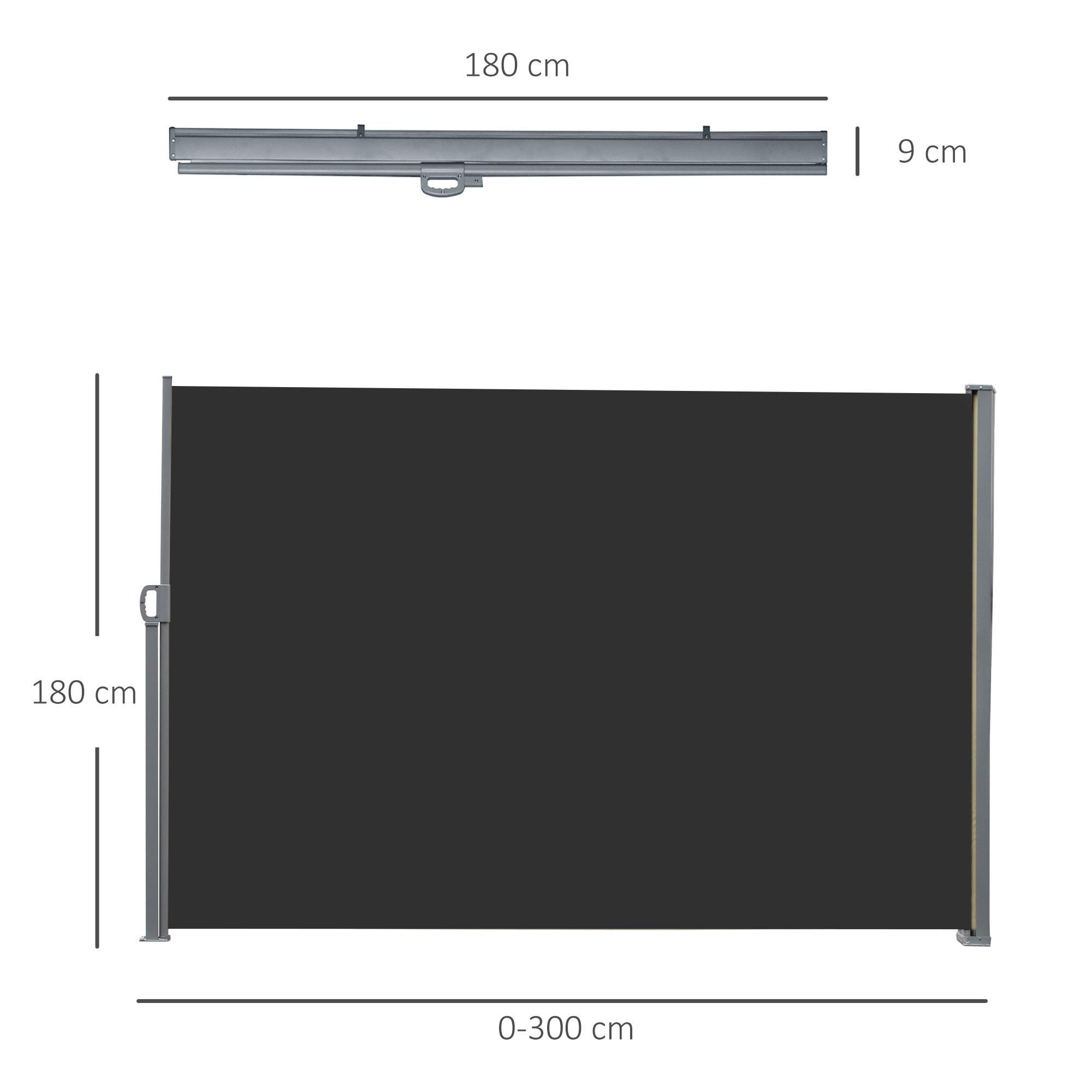 Double store latéral brise-vue paravent rétractable dim. 6L x 1,60H m polyester anti-UV haute densité noir