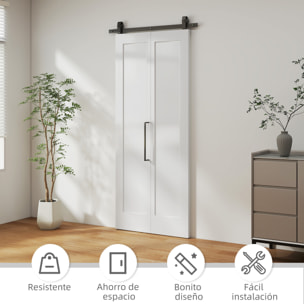 Puerta Corredera con Herrajes Puerta Plegable Corredera con Acabado Personalizable Tirador Fácil Montaje para Baño Salón Sala de Estar Cocina 90x210 cm Blanco