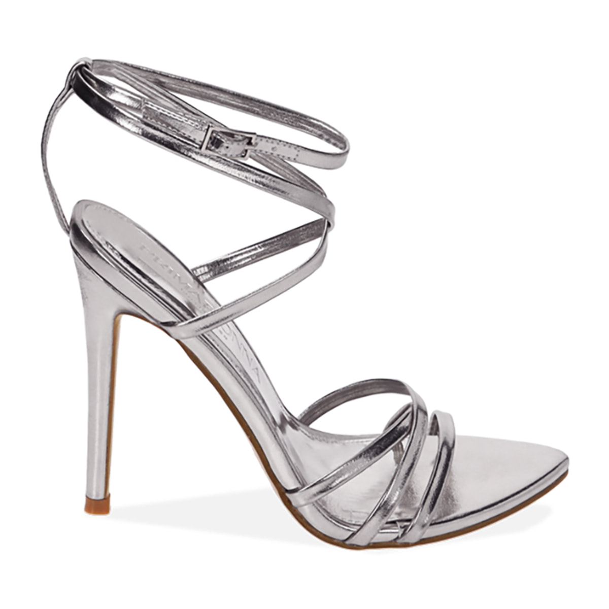 Sandali argento laminato, tacco 10,5 cm