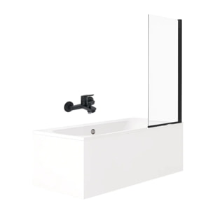 Pack baignoire droite 180 x 80 Elise + mitigeur bain douche noir mat + pare bain noir mat + vidage