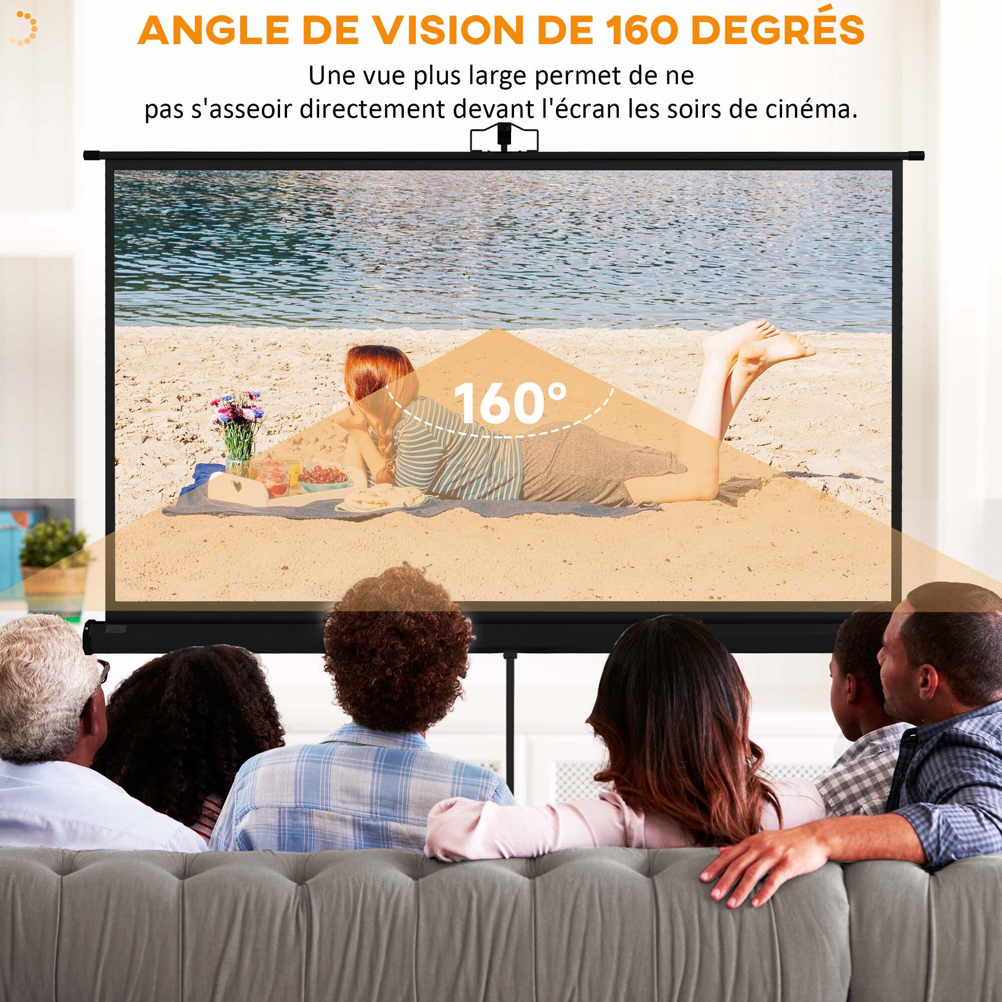 Écran de projection avec support trépied réglable en hauteur home-cinéma vidéo projecteur format 16:9 4K HD 84 pouces noir