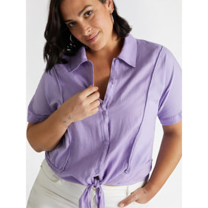 Fiorella Rubino - Camisa de lino con nudo en el bajo - Violeta