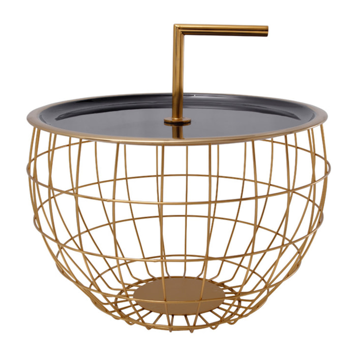 Tavolino Art Deco 520 in ferro nero con manico dorato