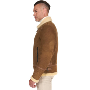 Montone nubuck cuoio Shearling biker uomo collo camicia