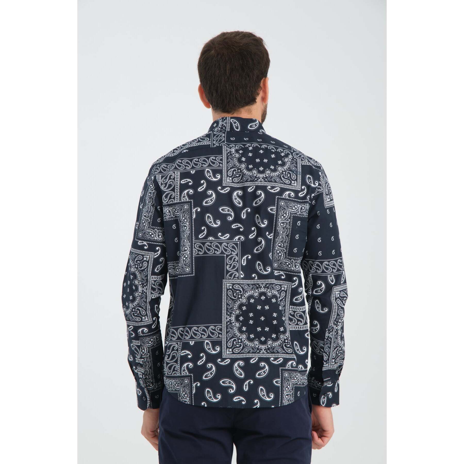 Camicia Uomo Coreano Popeline Fantasia Nero/Bianco