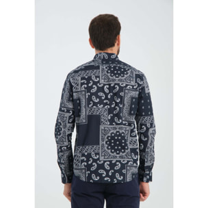 Camicia Uomo Coreano Popeline Fantasia Nero/Bianco