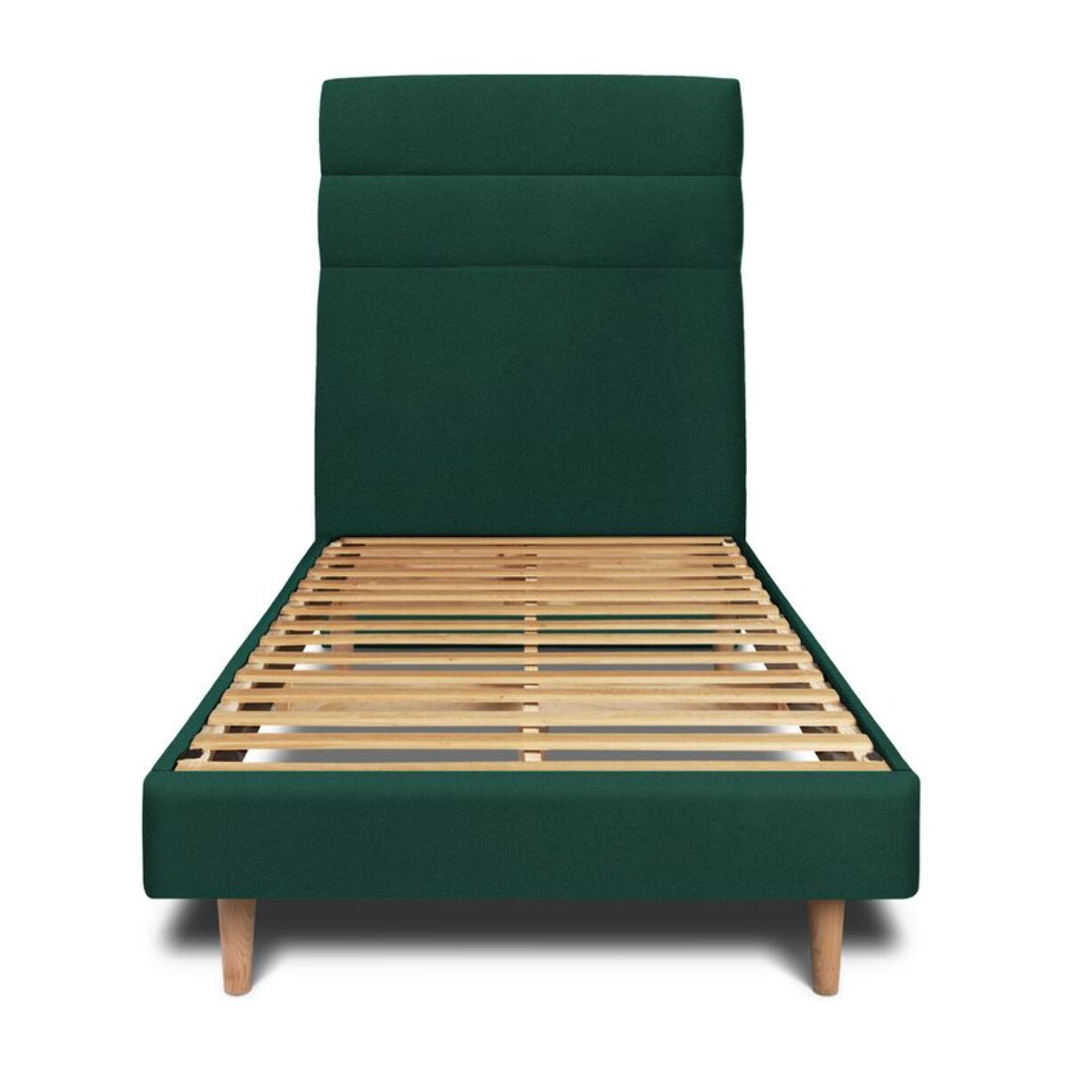 Lit avec tête de lit bandes horizontales velours et sommier kit Ep14