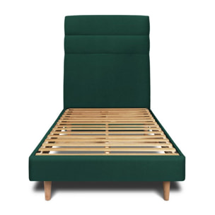 Lit avec tête de lit bandes horizontales velours et sommier kit Ep14