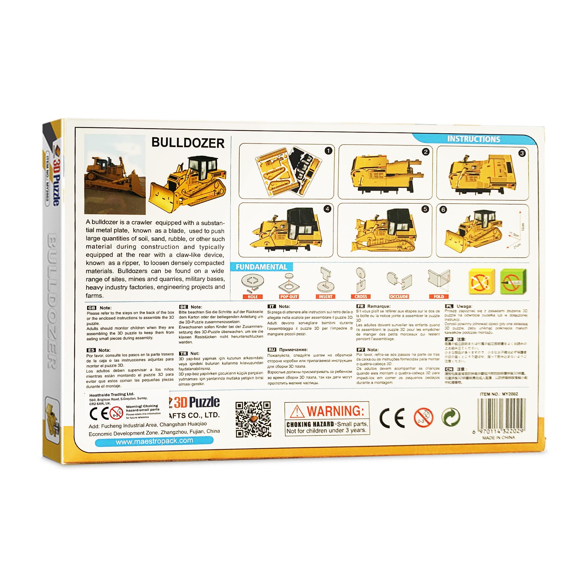 Puzzle 3D Bulldozer - 50 piezas - Tamaño montado: 21 x 11 x 12 cms