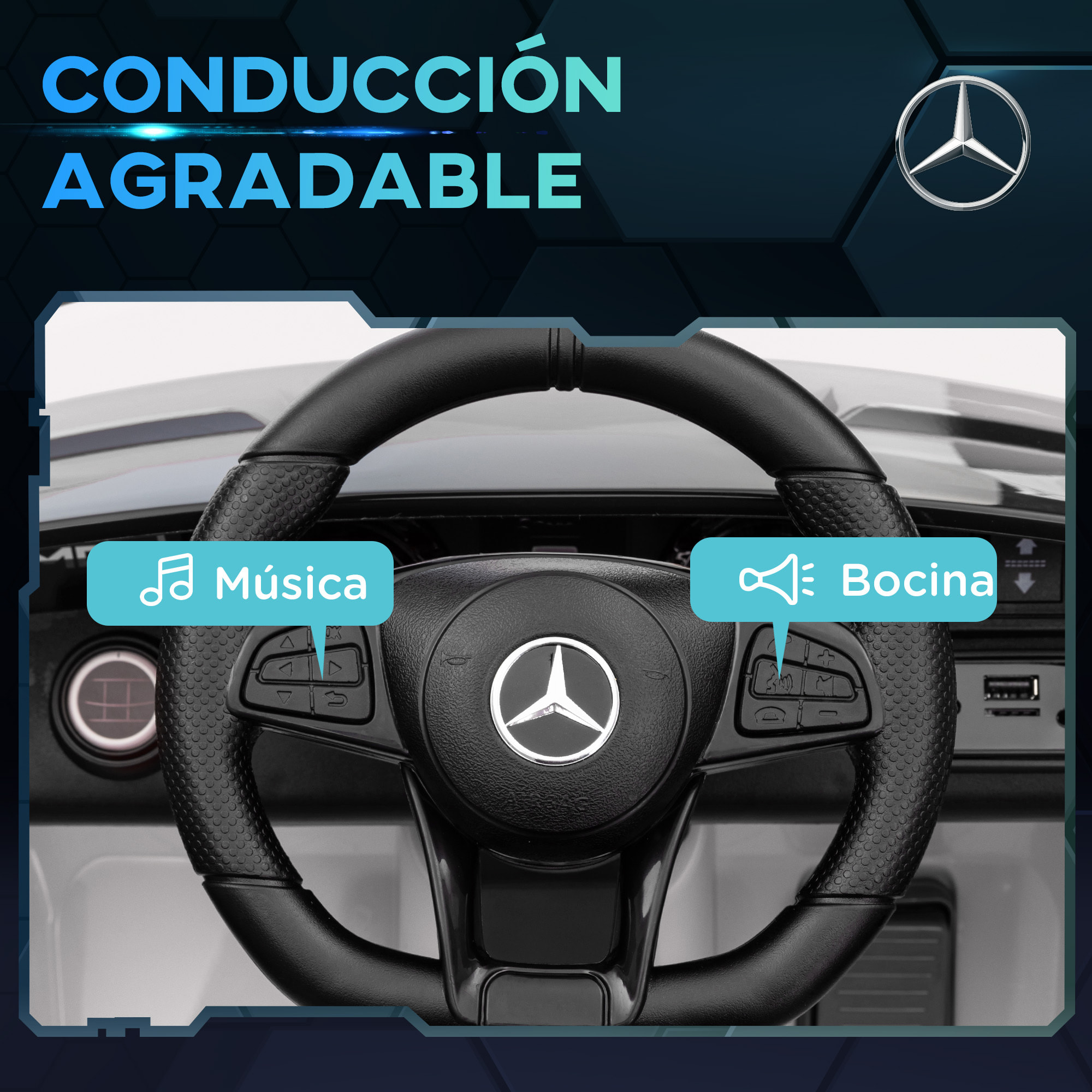 Coche Eléctrico para Niños de +3 Años Mercedes-Benz AMG GTR Carro Eléctrico Infantil con Batería 12V Mando a Distancia Faros Bocina Música y Pantalla Blanco