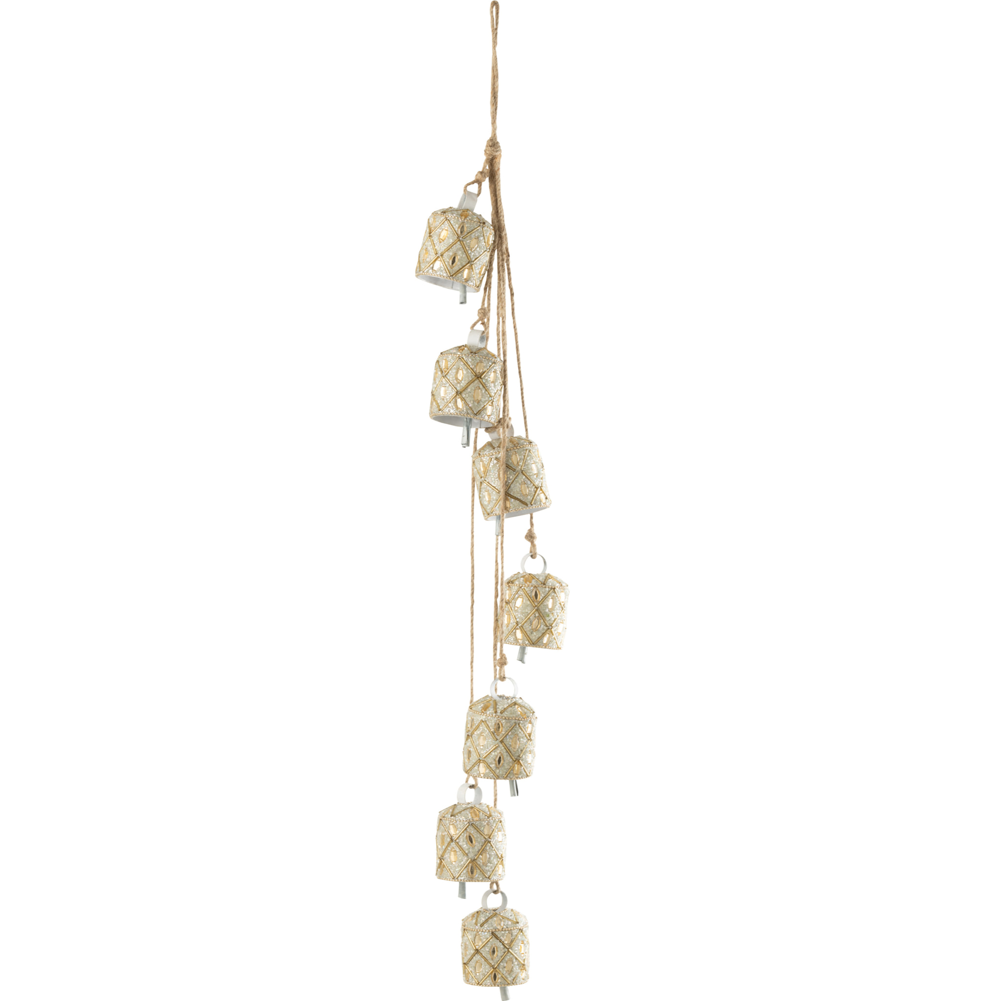 J-Line suspension 7 Cloches - fer/perles - blanc/or