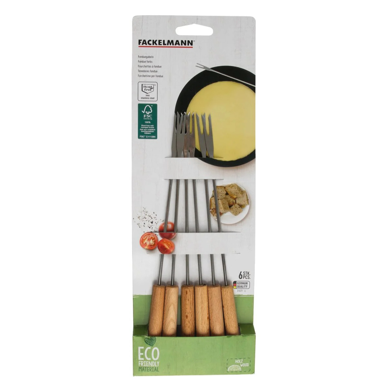 Lot de 6 fourchettes à fondue savoyarde en bois FSC Fackelmann Nature