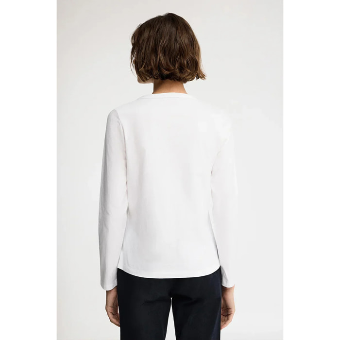 Camiseta blanca de manga larga y cuello redondo con bordado Rigby Go