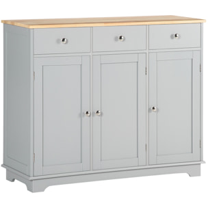 Aparador de Cocina con 3 Cajones 3 Puertas y Estantes Ajustables Mueble Auxiliar de Almacenaje para Comedor Salón Estilo Moderno Antivuelco 101x40x85 cm Gris