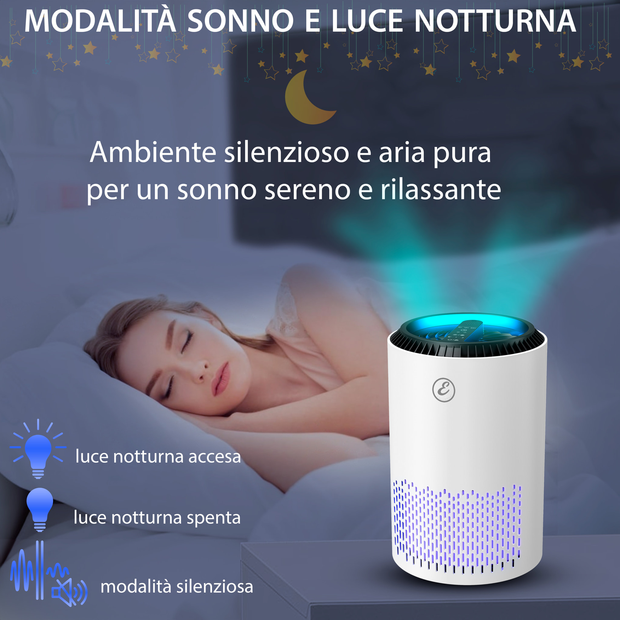 Purificatore Aria Portatile Air Purifier Filtro Hepa H13 22 Watt Elimina Odori Pollini Polvere Con Timer Camera Letto Soggiorno Bagno Ufficio 20 Mq