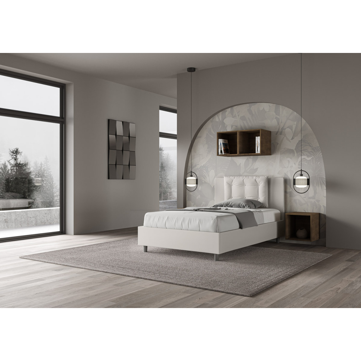 Letto una piazza e mezza contenitore imbottito 120x210 similpelle bianco Annalisa