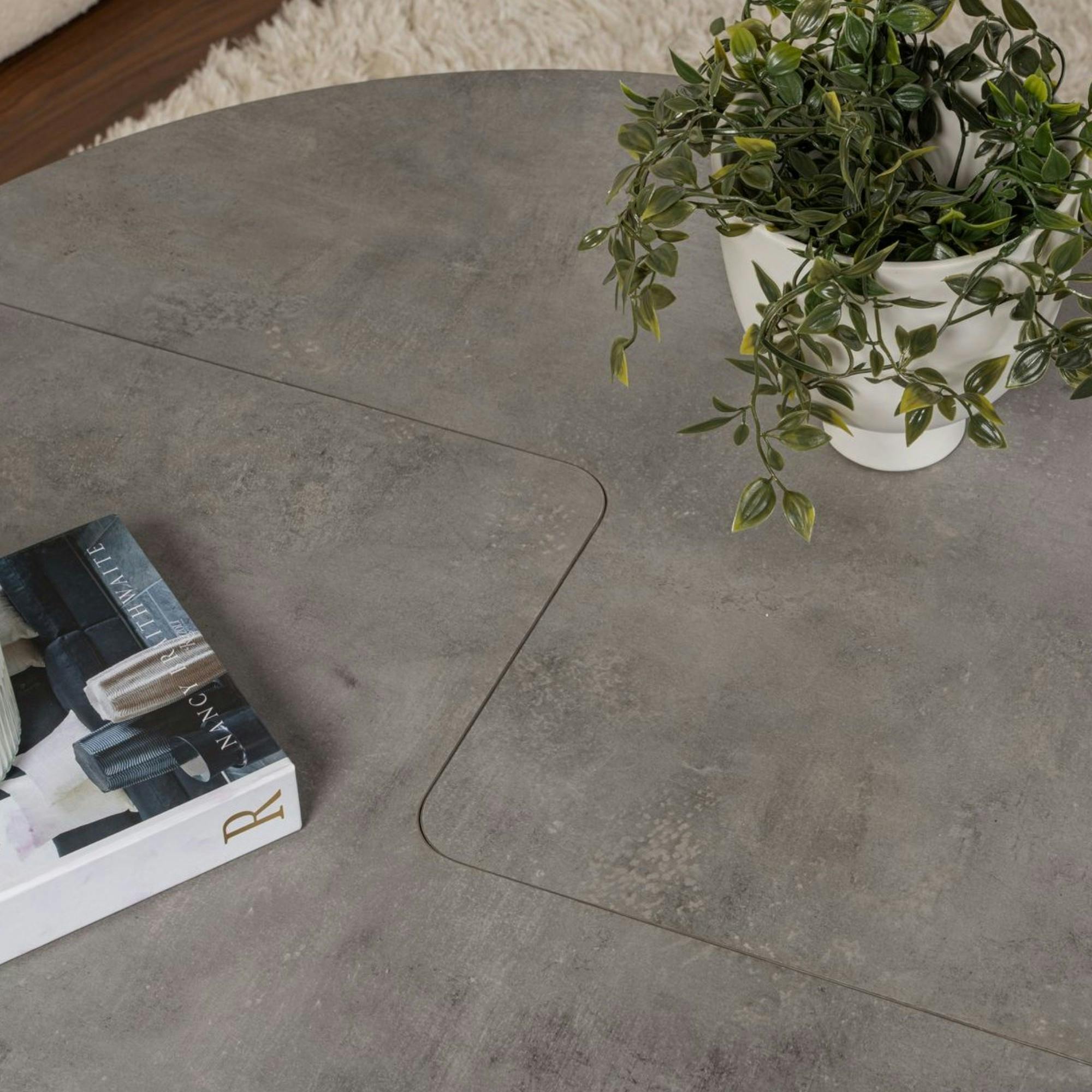 Table basse ronde effet béton – design puzzle MARFA