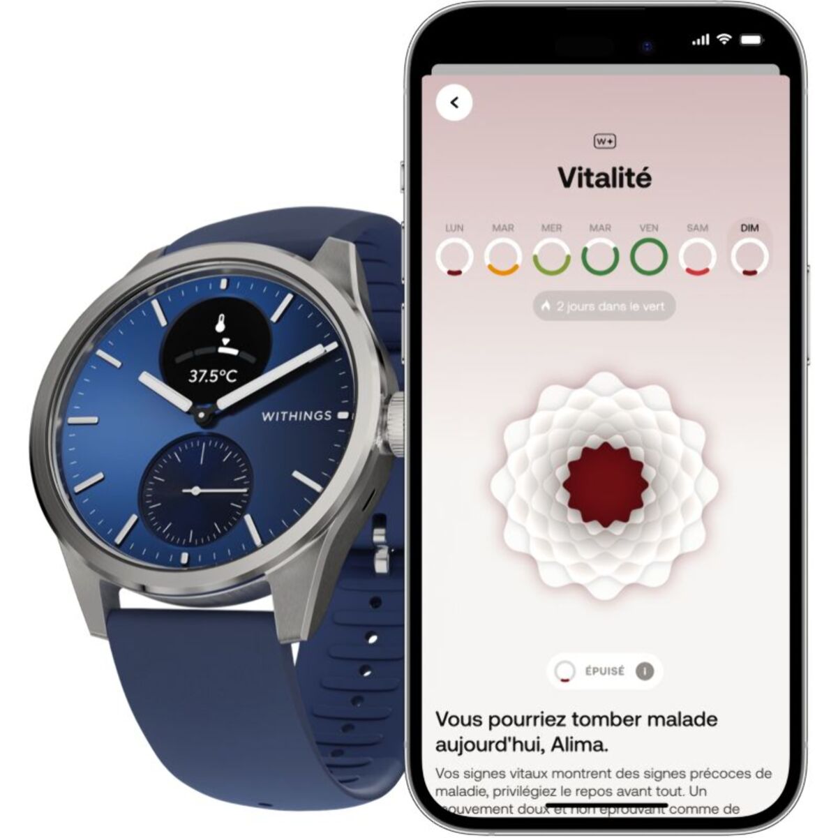 Montre santé WITHINGS Scanwatch 2 Blue Silver 42mm